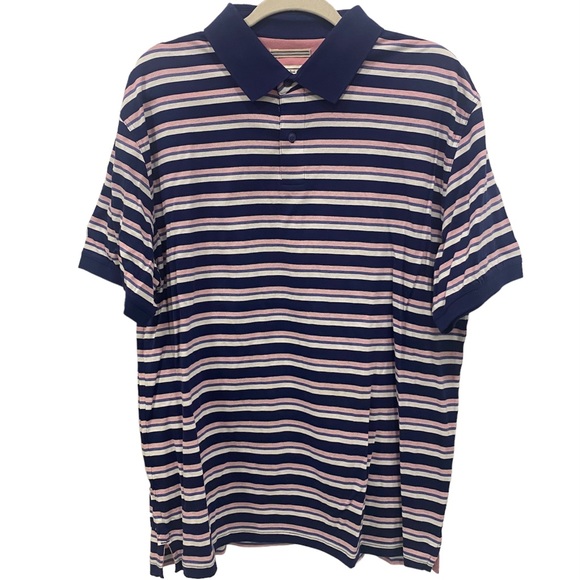 JOS. A BANK Men’s Polo Shirt Blue Pink White Striped 1905 Short Sleeve Size XL - Picture 1 of 5